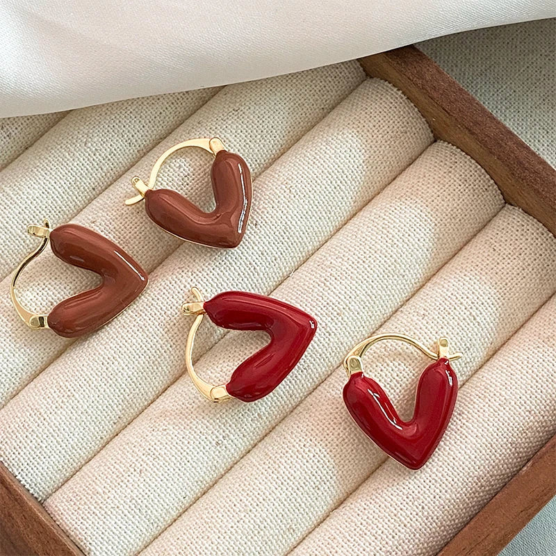 Elegant Wine Red Heart Shaped Drop Earrings | Fashion Jewelry for Women