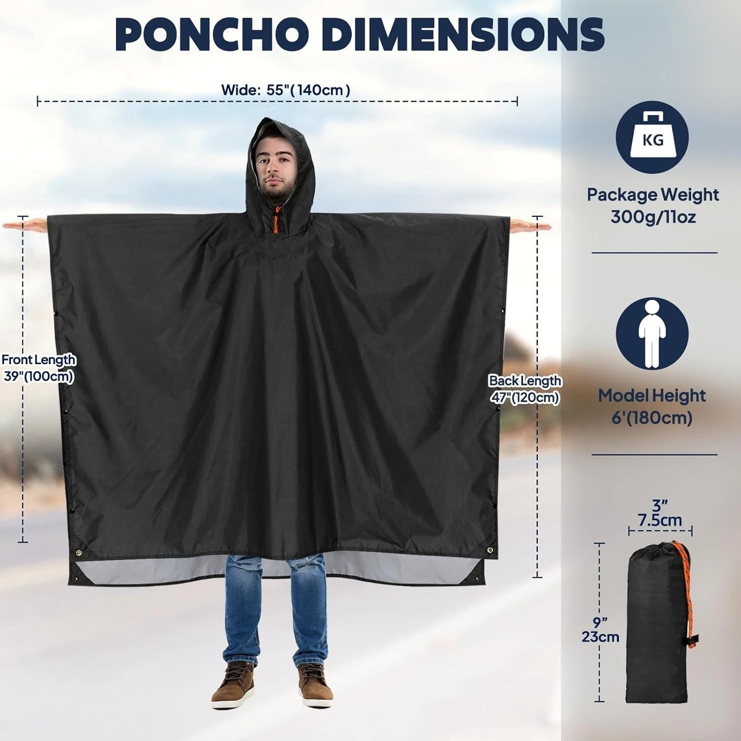Waterproof Hooded Rain Poncho for Adults | Lightweight Emergency Jacket
