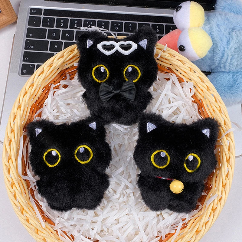 Cute Cartoon Black Cat Plush Keychain | Novelty Backpack Accessory