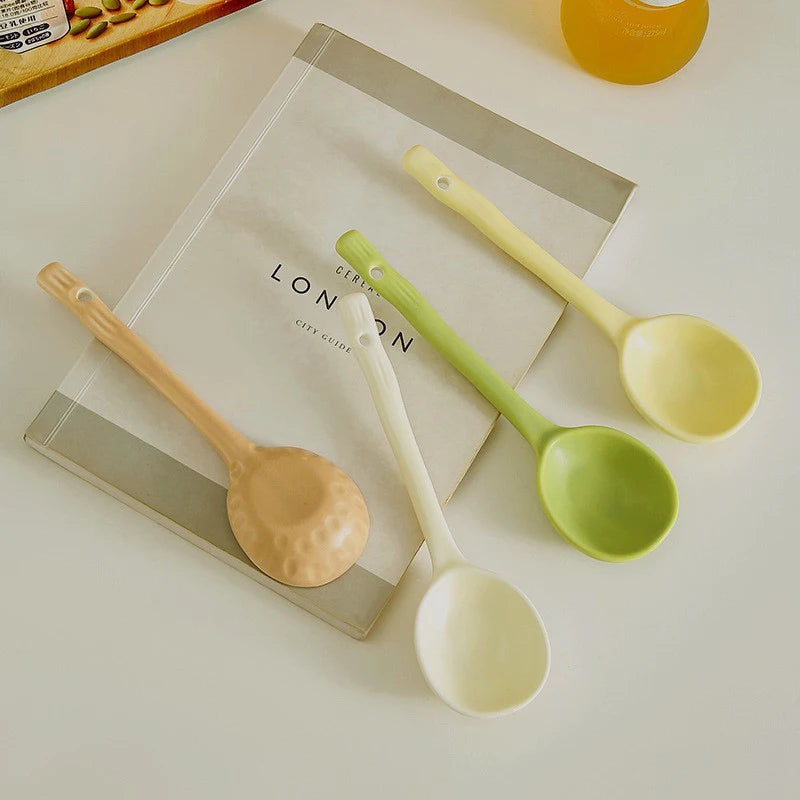 Elegant Ceramic Soup Spoon Set | Long Handle Ladle for Dining