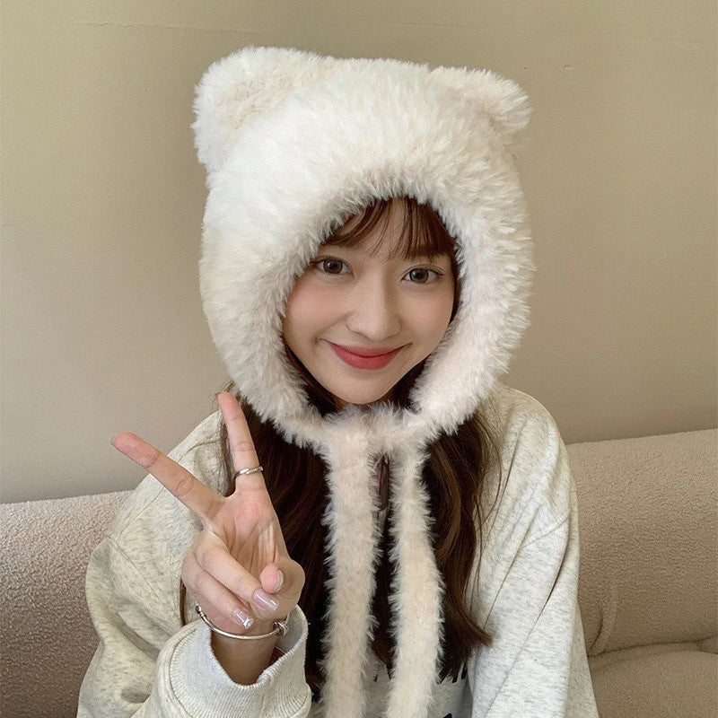 Women's Cute Bear Ears Plush Winter Hat | Stylish and Warm Beanie