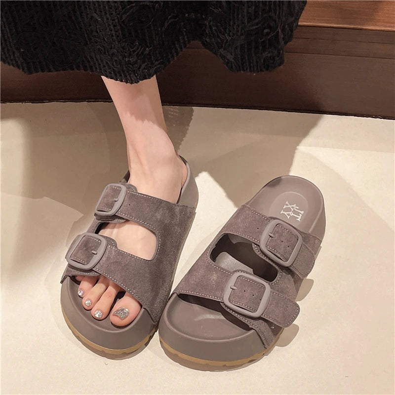 Comfortable Summer Women Slippers with Retro Buckle Design