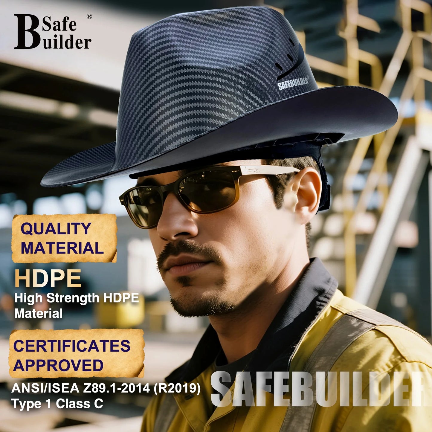 Vented Cowboy Safety Hard Hat | ANSI Certified Full Brim Helmet