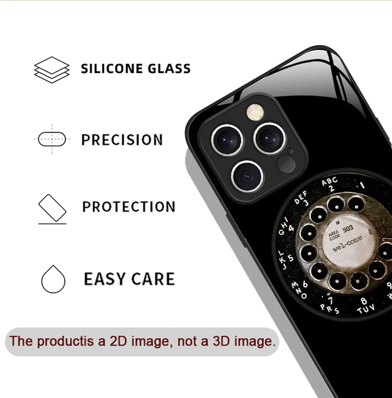 Funny Retro Rotary Dial Pattern Tempered Glass Phone Case for IPhone 17 16 Pro Max 16 15 14 Plus 13 12 Mini 11 X XS MAX XR Cover