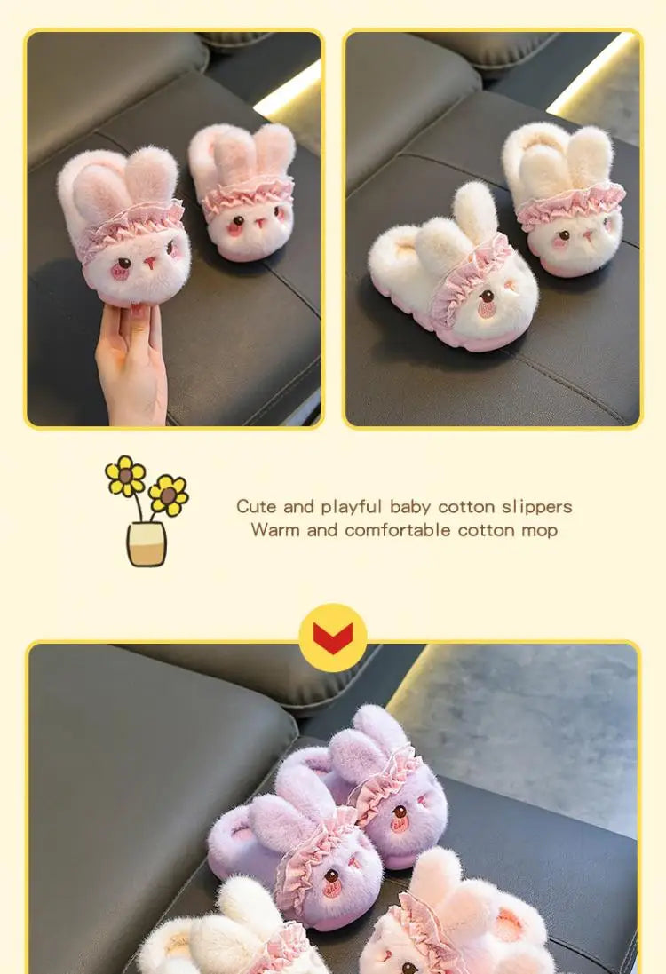 Cute Rabbit Plush Cotton Slippers for Kids | Soft Warm Indoor Shoes