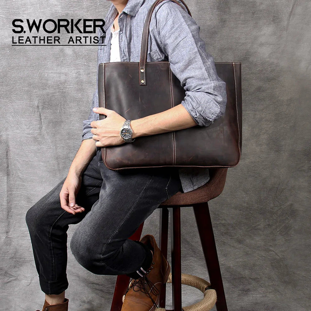 Genuine Leather Tote Bag | Versatile Shoulder Bag for Men & Women