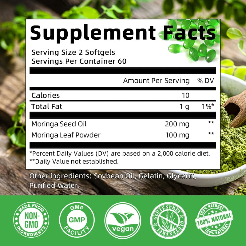 Natural Moringa Capsules for Energy, Skin & Intestinal Health