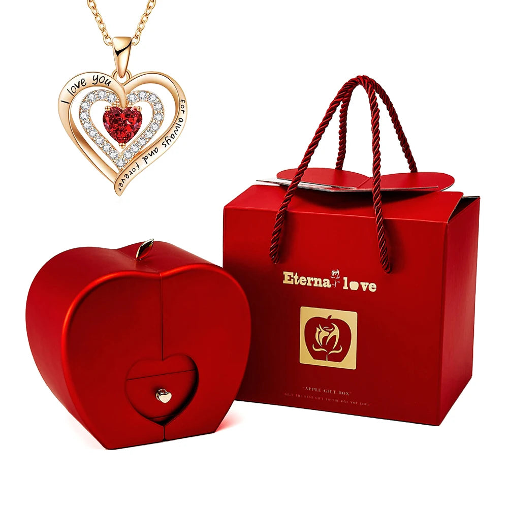 Romantic Sakura Pink Jewelry Box & Heart Necklace Gift Set for Women