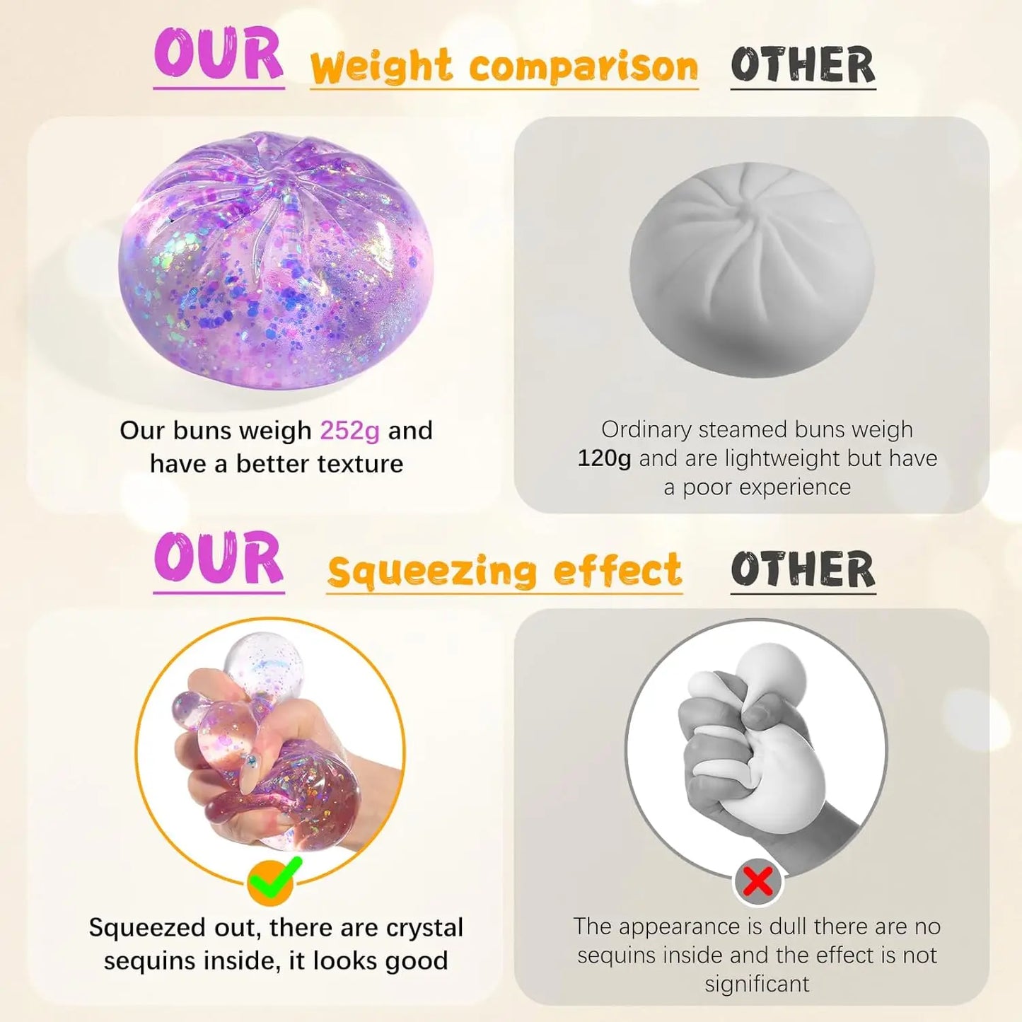 5.5cm Dumpling Squishy, Glitter Maltose Stress Ball, Bao Bun Mystery Box, Aesthetic Fidget, Slow Rebound Anxiety Relief Toy