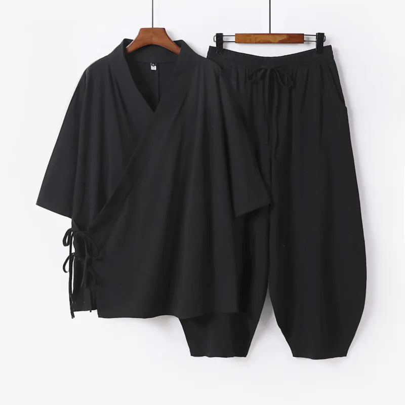 Plus Size Men's Kimono Cardigan & Pants Set | Stylish Yukata Outfit