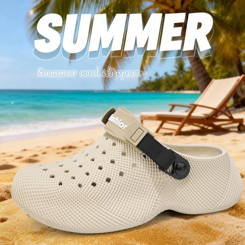 Summer new 3D grid pattern hollow breathable toe hole shoes for couples with thick soles and a poop like beach feel