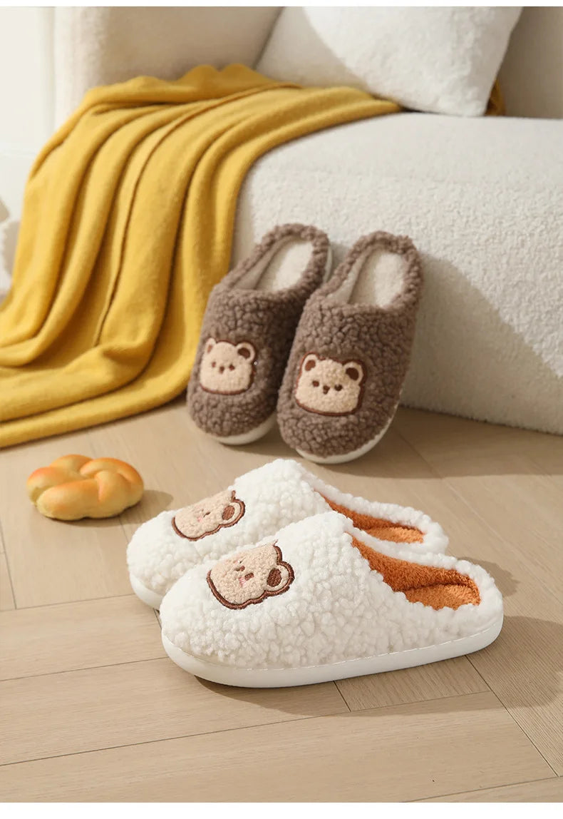 Men's Cartoon Bear Plush Slippers | Cozy Warm House Shoes