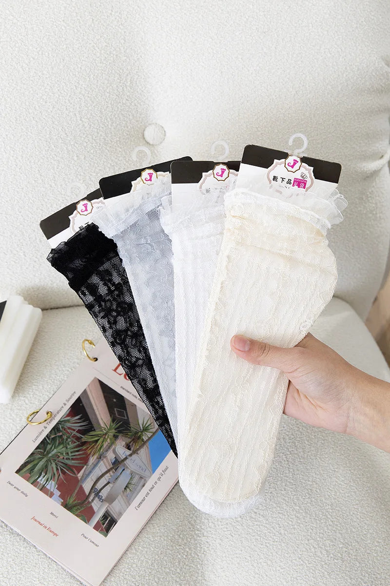 Ultra-Thin Transparent Lace Ruffle Socks for Women | Summer Style