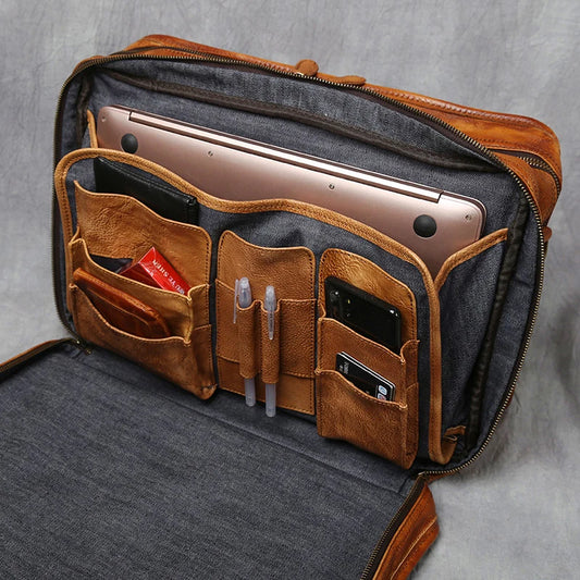 Maletín Retro de Cuero para Hombre | Bolso de Viaje para Portátil Hecho a Mano
