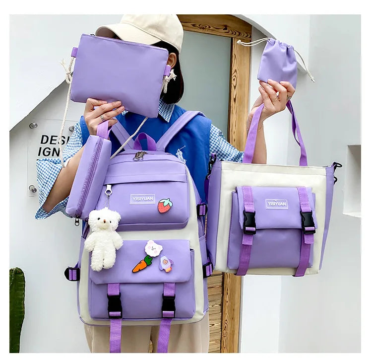 Large Capacity Kids Backpack | Versatile Nylon School Bag Set