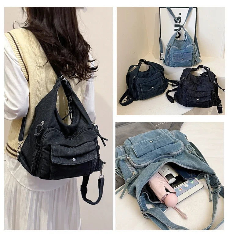 Trendy Solid Color Denim Shoulder Bag | Versatile Women's Crossbody
