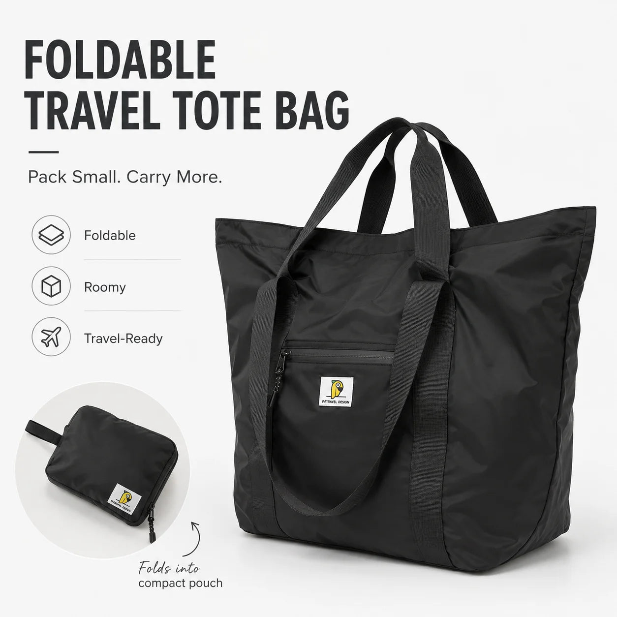 Foldable Travel Tote Bag | Large Waterproof Lightweight Weekender