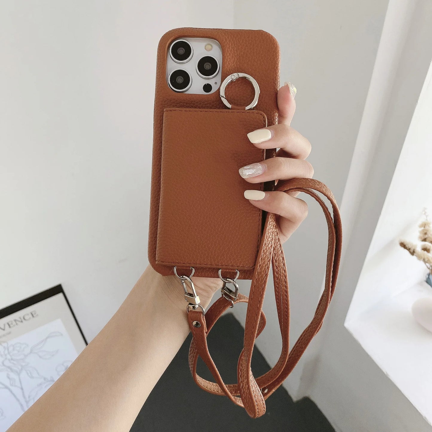 Elegant Ring Holder Mirror Card Slot Case for iPhone