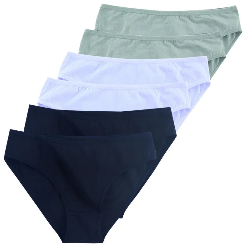 6pcs Women's Soft Cotton Middle-Waisted Briefs | Comfortable Underwear