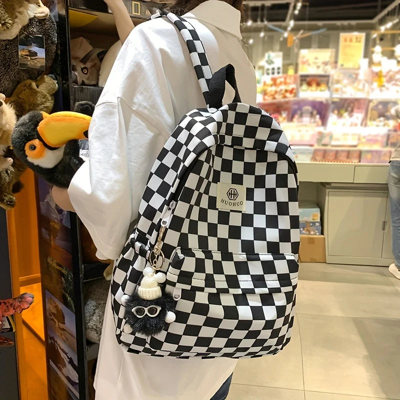 Stylish Checkerboard Backpacks for School Girls | Versatile & Trendy