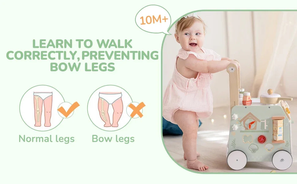 Adjustable Wooden Baby Walker | Montessori Push Toy for Toddlers