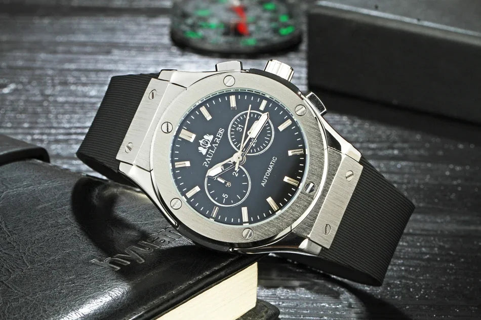 Men's Casual Automatic Mechanical Watch | Rose Gold & Rubber Strap
