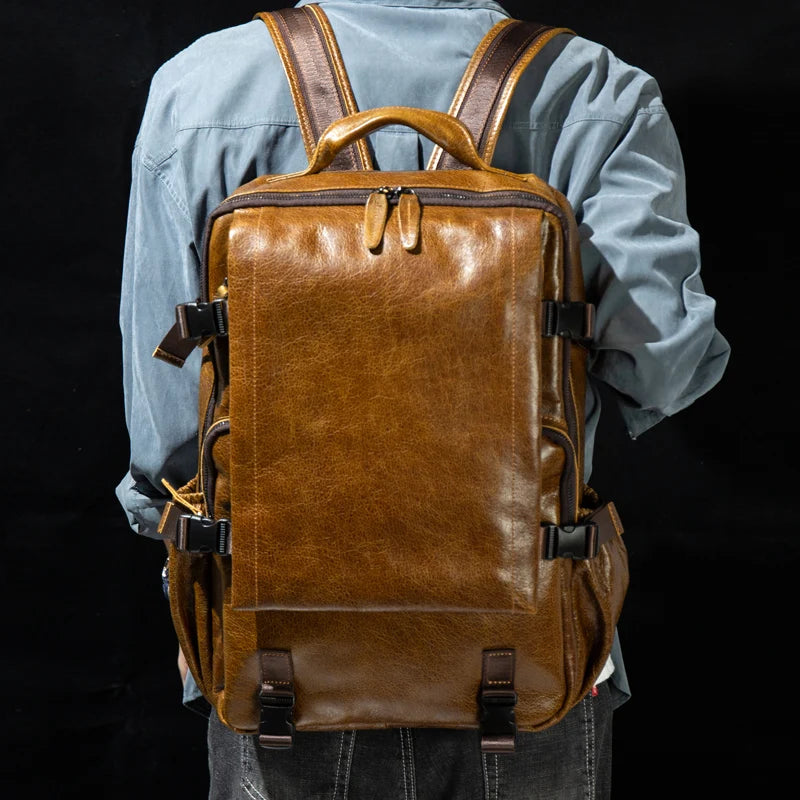 Retro Cowhide Backpack | Large Capacity Travel & Business Bag