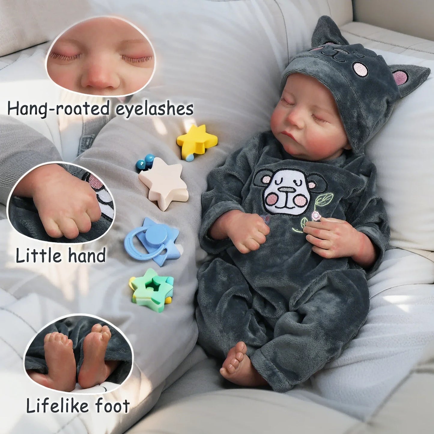 Muñeco Bebé Reborn Realista de 45 cm | Muñeco Suave Ponderado y Articulado
