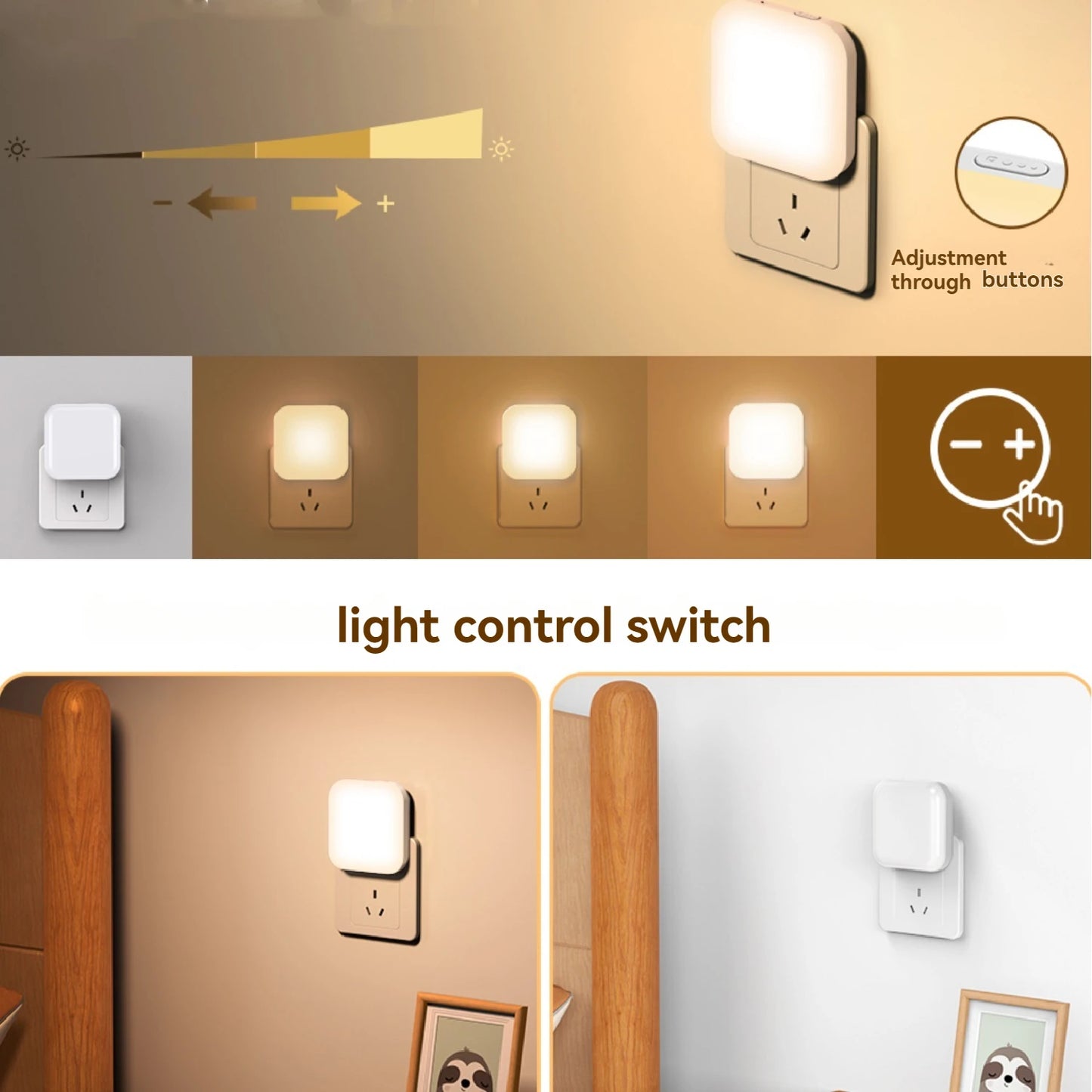 Luz nocturna regulable con sensor automático | Eficiente energéticamente y delgada