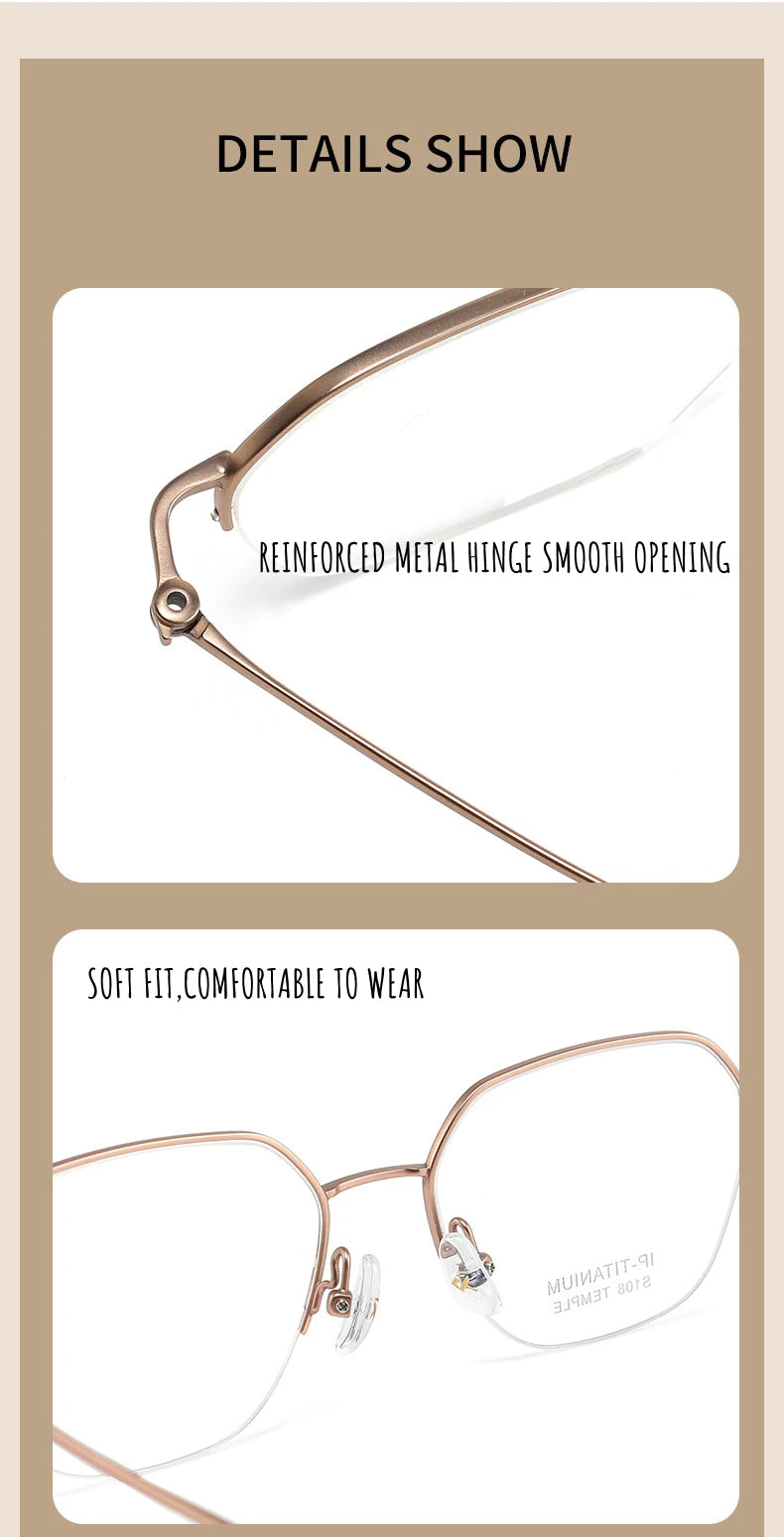 Stylish Titanium Half-Frame Photochromic Sunglasses for Women