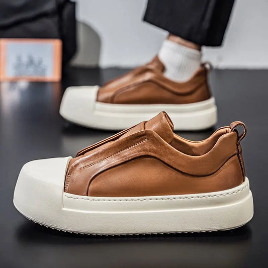 Mocasines Retro de Plataforma de Cuero Sintético Marrón para Hombre | Zapatillas Casuales Ligeras