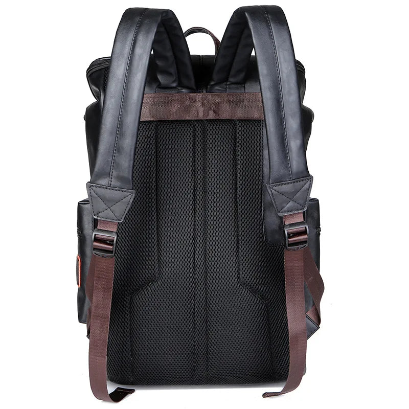 Men's Fashion PU Leather Large Capacity Waterproof Backpack