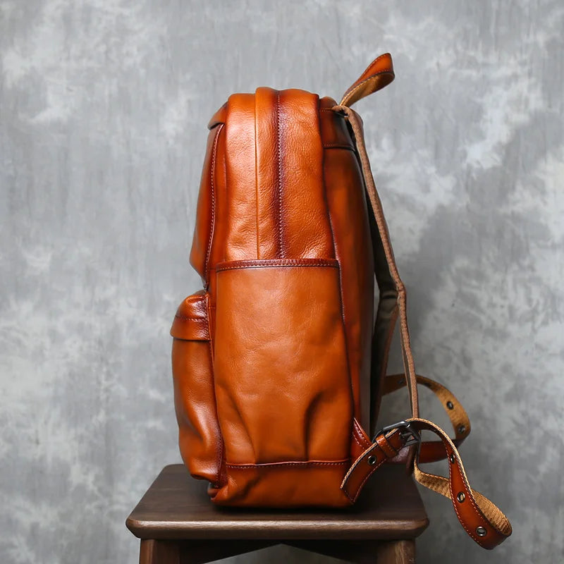 Vintage Leather Backpack for Men | Retro Casual Cowhide Design