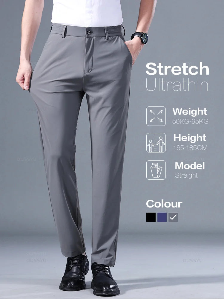 Men's Summer Stretch Smooth Trousers | Casual Business Pants