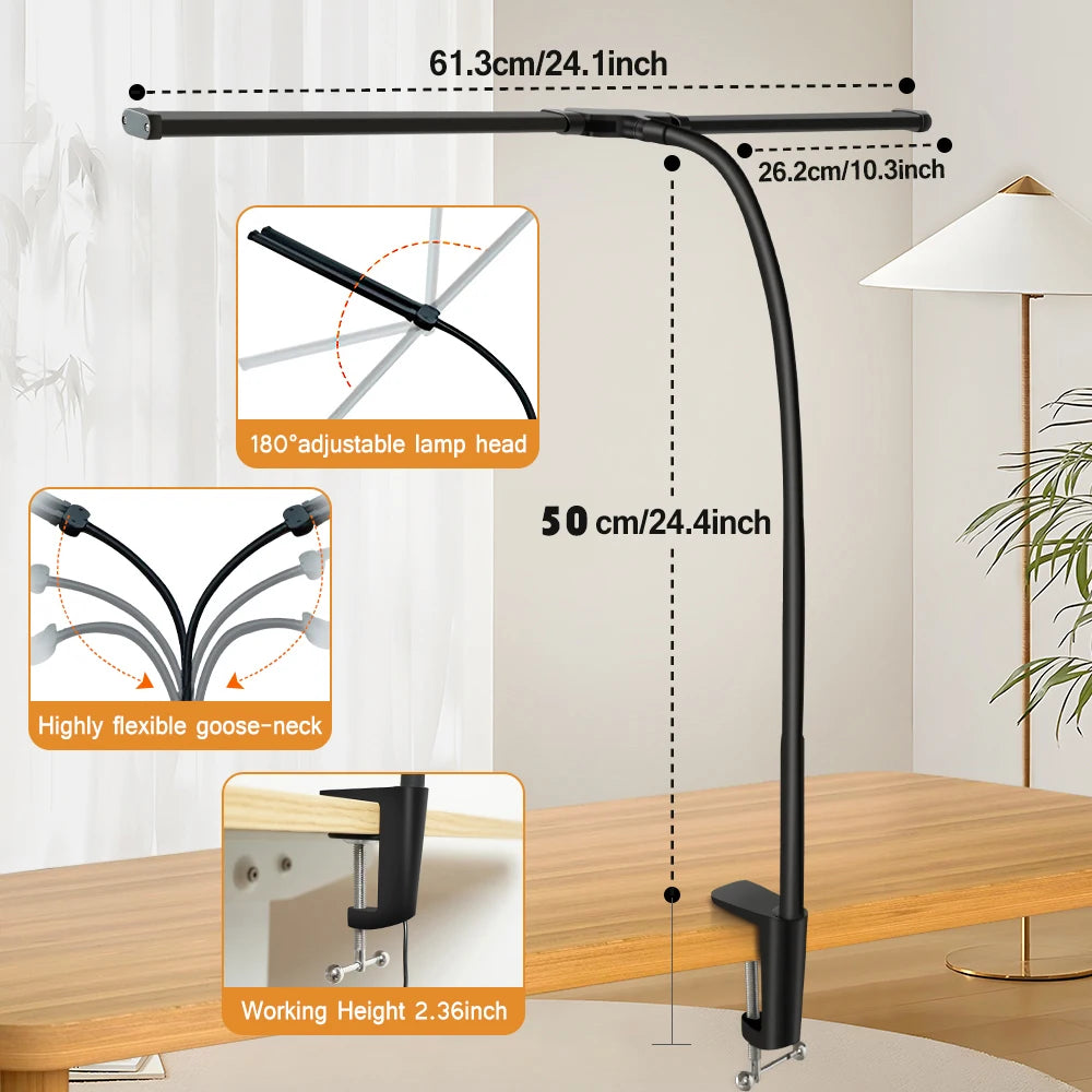 Dimmable Double Head LED Clip Desk Lamp | Brighten Your Workspace