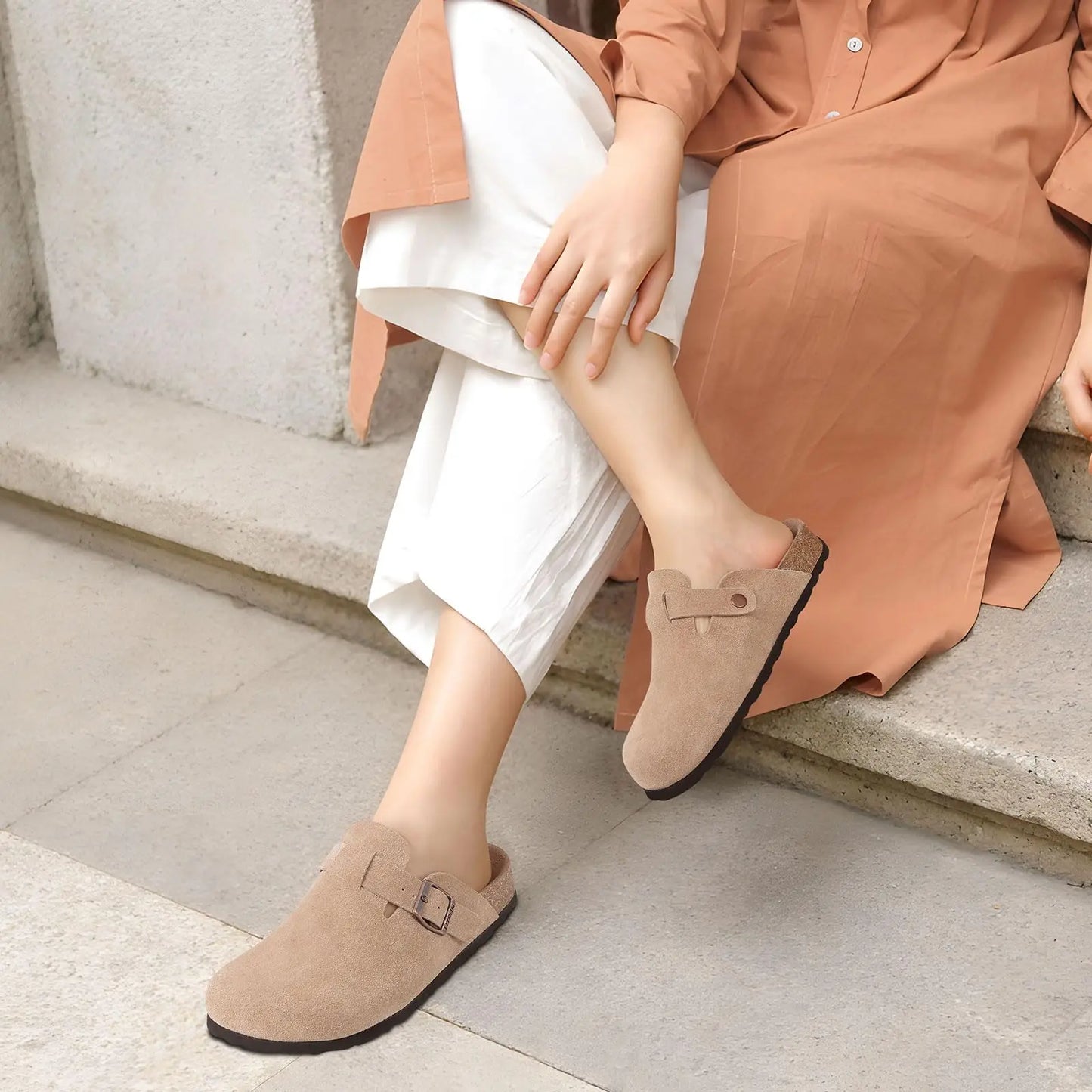 Women's Genuine Leather Clogs with Cork Footbed | Slip-On Comfort Slippers
