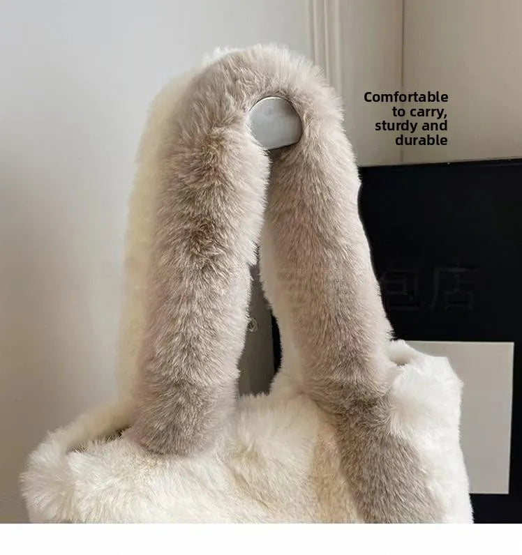 Cute Cartoon Women's Cat Pattern Tote Bag | Plush Shoulder Handbag