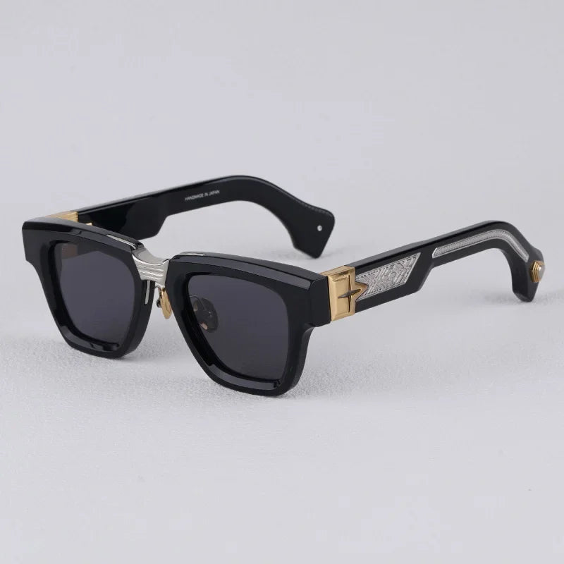 Luxurious Dark Red Thick Frame Sunglasses with Gold Details
