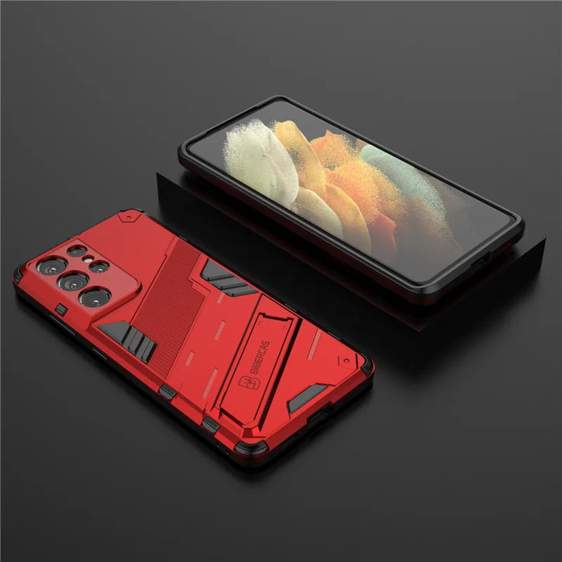 Solid Armor Cyber Shockproof Case For Samsung S25 Ultra S24 FE Ultra Plus A54 A55 A56 A36 A26 Tough Design Stand Cover