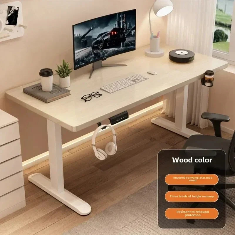 Solid Wood Electric Lifting Table | Versatile Office & Gaming Desk