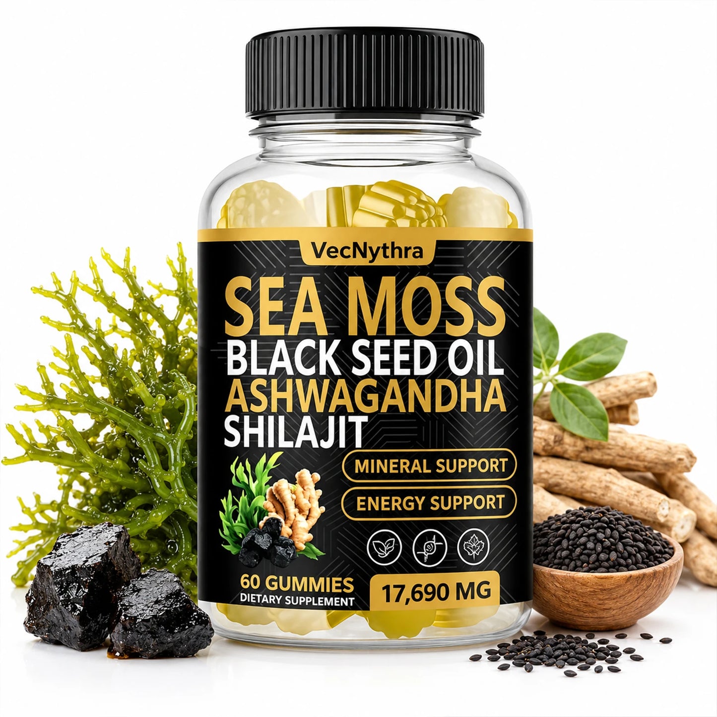Powerful 60pcs Sea Moss & Shilajit Gummies | Boost Immunity & Energy