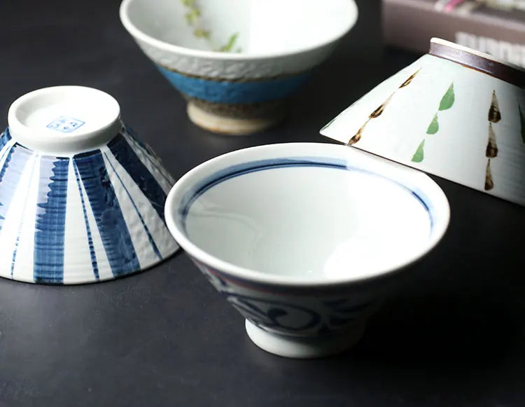 Hand-Painted Rice Bowl Set | Japanese-Style Ceramic Tableware