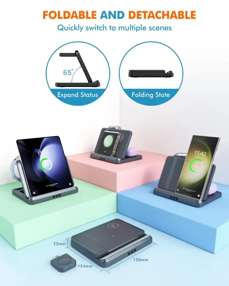 3-in-1 Fast Wireless Charger Stand for Phones, Watches, & Earbuds