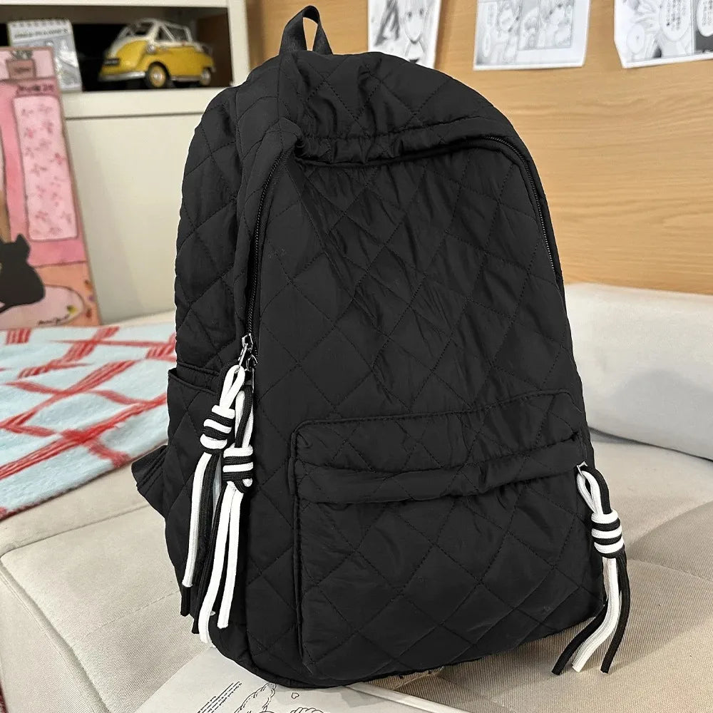 Cute Girls Quilted Backpack with Tassel Decor | Lightweight & Stylish