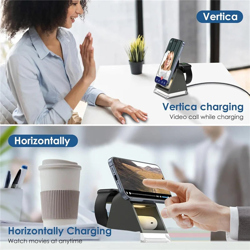 3 In 1 Magnetic Wireless Charger Stand with LED Light