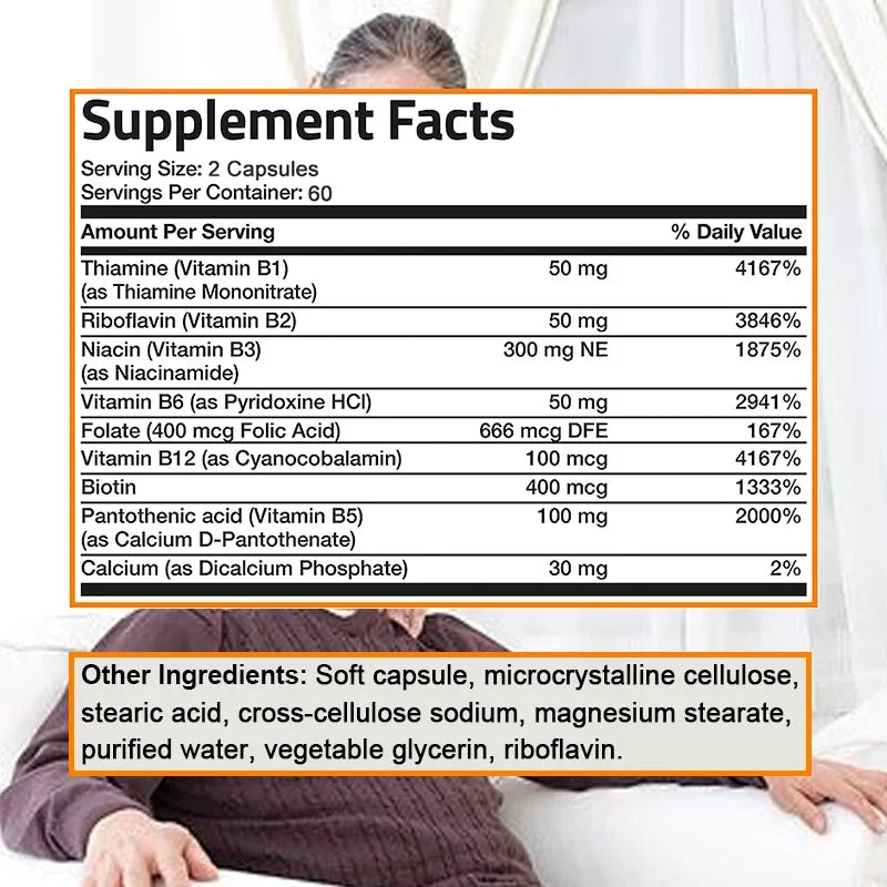 Organic Vitamin B Complex for Energy & Immune Support - 120 Capsules