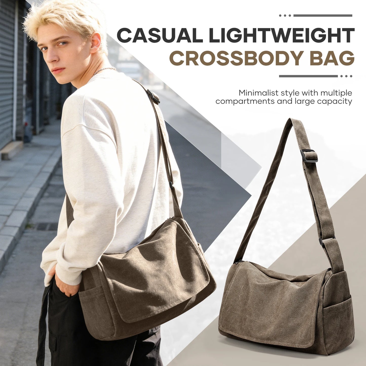 Vintage Men's Canvas Messenger Shoulder Bag for Work & College