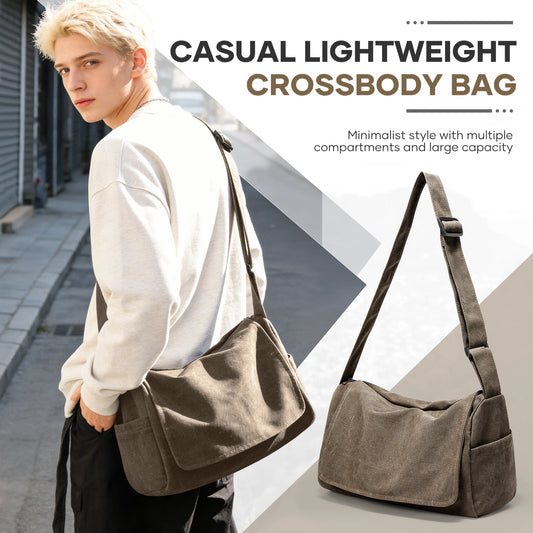 Vintage Men's Canvas Messenger Shoulder Bag for Work & College
