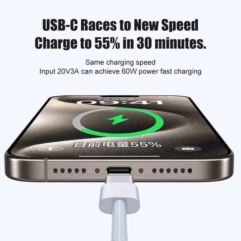 60W USB C Charging Cable | Fast Braided Cable for iPhone