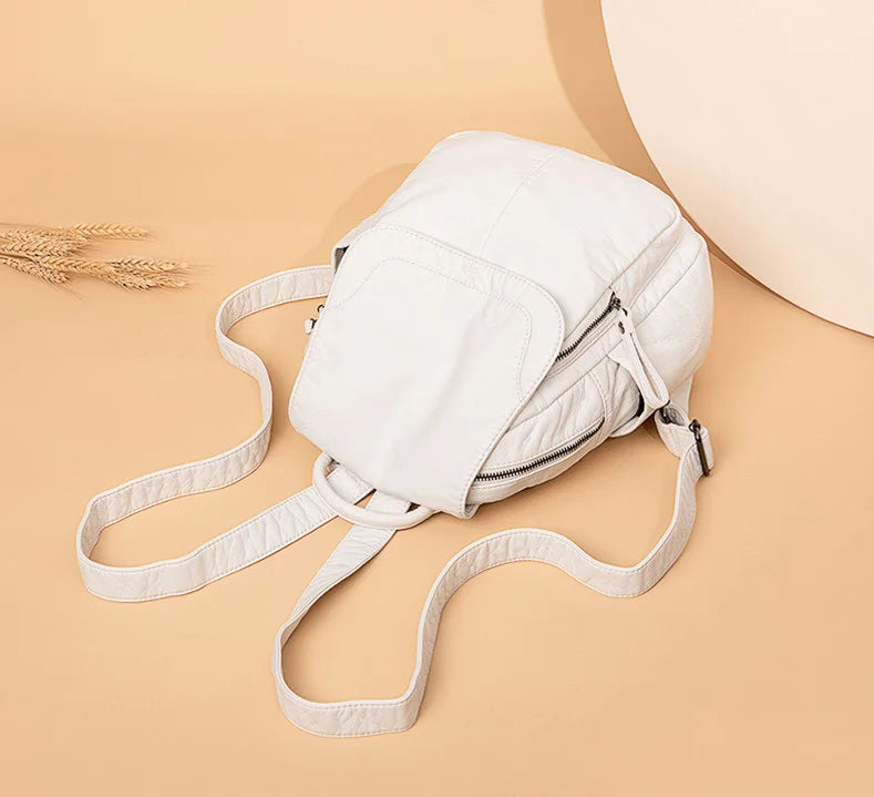 Stylish Women's White Washed Leather Backpack for Casual Travel